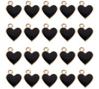 SUNNYCLUE 80 Pezzi Ciondoli A Forma Di Cuore In Smalto Nero E Lega Dorata, Gotico, Per Gioielli Fai Da Te, Collane, Bracciali, Orecchini, Portachiavi, Scrapbooking, Regalo