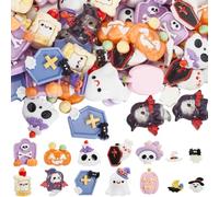 SUNNYCLUE 84 pz 14 stili Carini Ciondoli In Resina di Halloween Cabochon In Resina di Halloween Assortiti Misti Bara Fantasmi Zucca Cabochon per La Creazione di Gioielli Scrapbooking Abbellimento Deco
