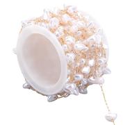 SUNNYCLUE Catena di Perle Finte Da 16.4 piede/5 m Catene A Graffetta Dorate In Metlega Ottone con Perline Rettangolari Connettore di Estensione Collegamento A Maglie con Bobina di Plastica per La Crea