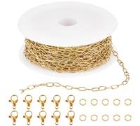 SUNNYCLUE Catene per Graffette In Acciaio Inossidabile Da 32.8 piede/10 m Rotolo di Catene per Graffette con Fermagli A Moschettone e Anelli di Congiunzione Catena Ovale In Oro Da 4.8mm per La Creazio