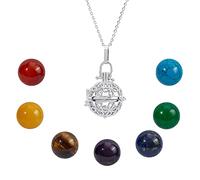 SUNNYCLUE Chakra Collier 7 PCS Chakra Pierre Guérison Cristal Pierres Précieuses Perles Rondes 16mm avec Creux Spirale Perle Cage Pendentif & 24 Pouces Câble Chaîne Collier Reiki Energy Set