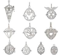 SUNNYCLUE Confezione da 10 ciondoli a forma di gabbia, in argento, con ciondolo a forma di gabbia, diffusore di profumo vintage, per la creazione di gioielli da donna