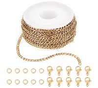 SUNNYCLUE DIY 10M 32.8 Piedi 3MM Rotolo di Catena D'Oro Catene Figaro Catene In Acciaio Inossidabile Catene per Collana con Anelli di Salto Chiusure per Aragosta per Donne Kit per La Creazione di Gioi