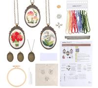SUNNYCLUE Kit Fai Da Te per Collana Da Ricamo Mini Kit per Punto Croce con Istruzioni su Carta per Telaio Motivo Floreale Da Ricamo Collane con Ciondolo per La Creazione di Gioielli Forniture per Prin