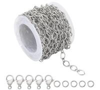 SUNNYCLUE Rotolo di Catena per Gioielli in Acciaio Inossidabile da 16.4 Piede / 5 m Rotolo di Catena A Maglie Circolari in Rilievo da 6x9 mm Rocchetto di Maglie A Catena Rolo 50 Pezzi Anelli di Salto