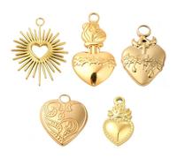 SUNNYCLUE Scatola 10 Ciondoli In Vero Acciaio Inossidabile Placcato Oro 18K A Cuore Sacro, Corona di Spine, Cuori Devozione, Cuore D'Amore Dorato