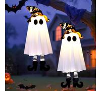 SunnyHenry Halloween Decorazioni Fantasma, Luce Fantasme Sospesa di Halloween, Decorazioni da Appendere per Feste, Giardino, Cortile (2 Pezzi Fantasma strega)