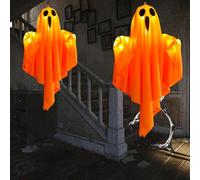 SunnyHenry Halloween Decorazioni Fantasma, Luce Fantasme Sospesa di Halloween, Decorazioni da Appendere per Feste, Giardino, Cortile (2 Pezzi Arancio)