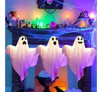 SunnyHenry Halloween Decorazioni Fantasma, Luce Fantasme Sospesa di Halloween, Decorazioni da Appendere per Feste, Giardino, Cortile (3 Pezzi Bianco)