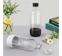 SunnyOcean Bottiglie di soda da 1 litro, set da 2 pezzi, senza BPA, PET, riutilizzabili, 1 x nero e 1 x bianco bottiglia d'acqua frizzante compatibile con macchina per soda e spruzzatore