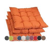 sunnypillow Set di 4 Cuscini per Sedia con Nastri - 45 x 45 cm - Comodi Cuscini da 8 cm di Spessore, per Sedie/Panche in Casa e in Giardino - Seduta Per uso Interno ed Esterno - Aranica