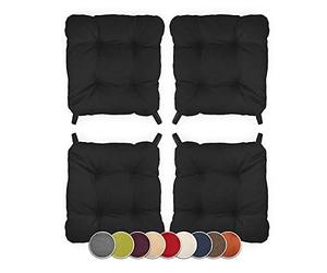 sunnypillow Set di 4 Cuscini per Sedia Cucina - con Chiusura in Strappo - Cuscini per Seduta da Sedia - Per uso Interno ed Esterno - Dimensioni: 40 (anteriori) 35 (posteriore) x 40 x 8 cm - Nero