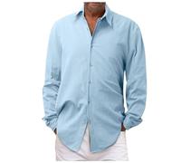 Sunnyuk Camicia Uomo Elegante - Leggera Tinta Unita Classico Cotone Camicia Top Casual Casual Lunga Elegante Primaverile Camicette Bluse Slim Fit Estiva Camicetta