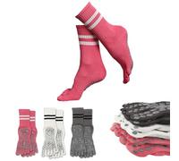 Sunolkie Calzini antiscivolo donna con dita, Studio di danza, Esercizio al coperto, Yoga Pilates Ospedale Maternità, Calzini pilates donna con dita, Rosa + Grigio + Bianco