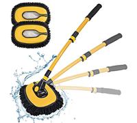 Sunolkie Kit di spazzole per lavaggio auto a 15° con manico telescopico, mocio a manico lungo con 2 teste in morbida ciniglia per camper, camion, auto, barca, strumento di pulizia antigraffio