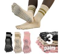 Sunolkie Per Pilates Yoga Antiscivolo Calzini lunghi a compressione per le dita dei piedi per le donne,Cotone Traspirante Elastico Con Puntini in Gomma Calzini Atletico (3 Colori,3 Paia)