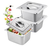 SUNOYA 3 Contenitori in Acciaio Inox, Set Ciotole per Impanare, Teglia Forno Rettangolare Acciaio Inox, Contenitore per Alimenti Per Buffet Padella, 17,5 x 16,2 x 10 cm
