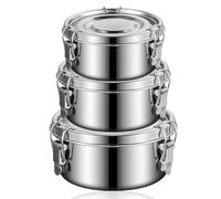 SUNOYA Contenitore per il pranzo in acciaio inox, 3 pezzi, 500 ml, 1000 ml, 1500 ml, argento, ermetico, per casa, ufficio, picnic