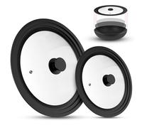 Sunoya Coperchio Universale, Coperchio Pentola, Coperchi Universali Coperchio In Vetro Paraspruzzi, Diametro 16/18/20 Cm E Ø 24/26/28 Cm, Con Bordo In Silicone, Per Pentole E Padelle(Nero)