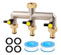 SUNOYA Distributore a 3 Vie con 3 Connettori e 4 Rondelle Di Gomma, Tubo Divisore Da Rubinetto Adattatori, Distributore Rubinetto a 3 vie in Ottone per Rubinetto Filo da Giardino, Irrigazione (3 Vie)