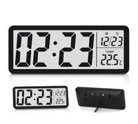 Orologio digitale da parete digitale, orologio digitale con cifre, temperatura, data, display LCD, funzionamento a batteria, 12/24 ore, per soggiorno, ufficio, camera da letto (20,2 x 8 x 2 cm)