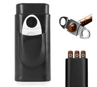 SUNOYA Portasigari da Viaggio in Pelle Con Tagliasigari per 3 Sigari, Custodia Foderata in Legno di Cedro, Marrone in Cuoio per Padre e Famiglia (Nero)