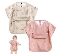 SUNOYA Set di 2 bavaglini per bambini, con maniche corte, impermeabili, per bambini, lavabili in lavatrice, ideali per BLW, b, M