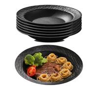 SUNOYA Set di 6 piatti per pasta, piatti fondi, in plastica, grandi e profondi, riutilizzabili, bianchi rotondi, piatti fondi per camper, feste, picnic, campeggio (nero)