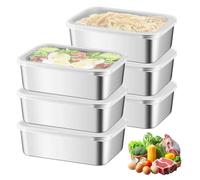 SUNOYA Set di 6 scatole in acciaio inox per frigorifero, contenitore per alimenti con coperchio, per salumi, freschi, moderne, 18,2 x 13 x 5,9 cm