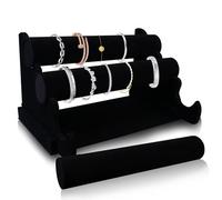 SUNOYA Supporto per gioielli, bracciali, supporto per bracciale in velluto con 3 ripiani rimovibili, supporto per bracciale, supporto per orologi, bracciali, collane (nero)