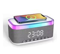 SUNOYA Sveglia digitale con stazione di ricarica, radiosveglia con funzione di ricarica, radio sveglia digitale, 15 W, ricarica wireless Qi, comodino, 2 sveglie, radio con 6 colori, caricatore USB