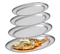 SUNOYA Vassoio Da Portata In Acciaio,4 Pezzi Piatti Rotonde In Acciaio Inox,Vassoio Ovale In Acciaio,Piatti Da Portata Ovali Per Carne,Piatto,Pesce E Buffet(26cm,30cm,35cm,40cm)