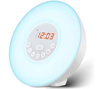 Sunrise Alarm Clock Wake Up Light - Versione aggiornata allarme luce con simulazione alba/tramonto doppio allarme e funzione snooze, 6 colori atmosfera lampada 6 suoni naturali e radio FM