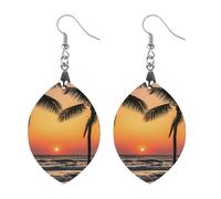 Sunrise of on the Sea Orecchini in legno da donna, gioielli vintage eleganti in legno, orecchini leggeri per matrimoni, feste, regalo di tutti i giorni, Apricot shaped, Legno, Legno
