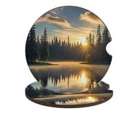 Sunrise on The Lake - Set di 2 sottobicchieri antiscivolo universali da 6,6 cm, con portabicchieri per auto, set di accessori per interni dell'auto, unisex