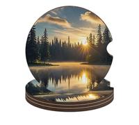 Sunrise on The Lake - Set di 4 sottobicchieri antiscivolo universali da 6,6 cm, con portabicchieri per auto, set di accessori per interni dell'auto, unisex