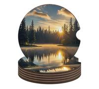 Sunrise on The Lake - Set di 6 sottobicchieri antiscivolo universali da 6,6 cm, con portabicchieri per auto, set di accessori per interni dell'auto, unisex