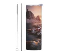 Sunrise Over Hamnoy - Borraccia termica con coperchio e cannuccia, 590 ml, a doppia parete, in acciaio inox, isolata, a tenuta stagna, per bevande calde e fredde