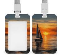Sunrise - Porta badge scorrevole con barca a vela, protezione verticale per carte d'identità, per cordino, impermeabile, per medici, insegnanti, infermieri