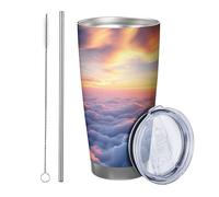 Sunrise - Set di 1 bicchieri con motivo cielo nuvola natura bella paesaggio Snshine estetico primavera grigio arancione inossidabile infrangibile per viaggi, piscina, biblioteca esterna con coperchio