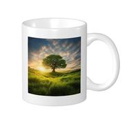 Sunrise Set Di Stampa Tazza Albero Della Vita Botanico Erba Panorama Paesaggio Natura Paesaggio Verde Porcellana Riutilizzabile Lnsulated Biblioteca Soggiorno Cucina Dormitorio Bevande Calde Fondo