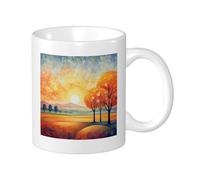 Sunrise Set Di Stampa Tazza Astratto Mosaico Modello Albero Montagna Artistico Estetica Bella Arancione Porcellana Riutilizzabile Lnsulated Biblioteca Soggiorno Cucina Bevande Calde Fondo Piatto 325