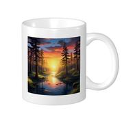 Sunrise Set Di Stampa Tazza Natura Paesaggio Albero Fiume Nuvola Paesaggio Botanico Arancione Verde Porcellana Tè In Macerazione Riutilizzabile Scrivania Famiglia Dispensa Biblioteca Dormitorio Tazza