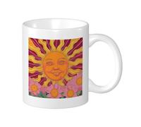 Sunrise Set di tazze con stampa botanica bohémien fiore astratto modello artistico arancione rosa porcellana riutilizzabile lnsulated biblioteca soggiorno cucina dormitorio camera da letto bevande