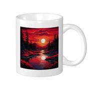 Sunrise - Set di tazze di stampa Natura Paesaggio Foresta Fiume Nube Cielo Pietra Astratta Rosso Nero Porcellana Infuso Tè riutilizzabile Ufficio Famiglia Pantry Libreria Dormitorio Tazza da Caffè