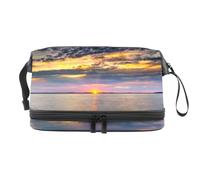 Sunrise Sky View Over The Sea - Beauty case a doppio strato, per donne e ragazze, borsa da viaggio per trucchi e trucchi, pratica borsa organizer con scomparto per pennelli, Multi, 27x15x14
