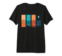 Sunrise to Moonlight Retro Vintage Coastal Landscape Maglietta Premium