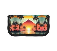Sunrise Tropicale Palm Tree Island Piccolo astuccio portamatite semplice astuccio estetico astuccio portapenne ufficio, Nero , Taglia unica, Organizer per borse