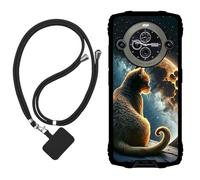 Sunrive Cover compatibile con Blackview BV8200,Custodia Case in molle matte Morbida Flessibile protettiva back Case(Luna,stelle,gatto)+1x Cordino Universale