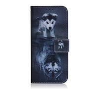 Sunrive Cover compatibile con CUBOT Note 21, Custodia con supporto di stand e in Pelle artificiale per carte di credito Portafoglio Flip Chiusura Magnetica Protettiva bumper(Lupo e cane)